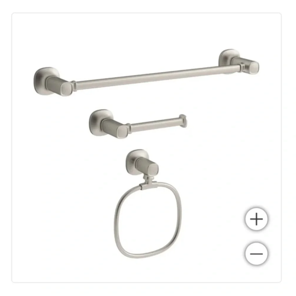 Kohler Terzet 3 Piece Bathroom Accessory Set Brushed Nickel Towel Bar Ring TP